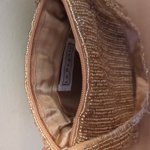 La Regale vintage gold clutch mini purse gold beading and gold interior - Picture 3 of 9